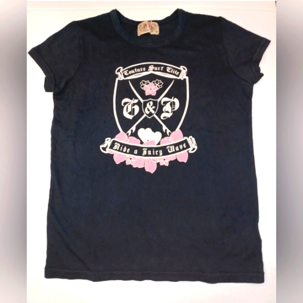 Vintage Juicy Couture Logo surf crest Tshirt black Sz M Used